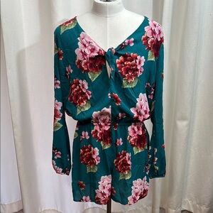Floral Teal Long Sleeve Romper